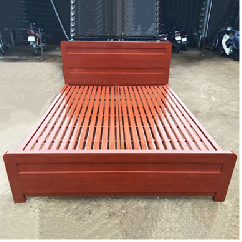 Giường sắt giả gỗ - hộp vuông 5x10 - 1m6x2m